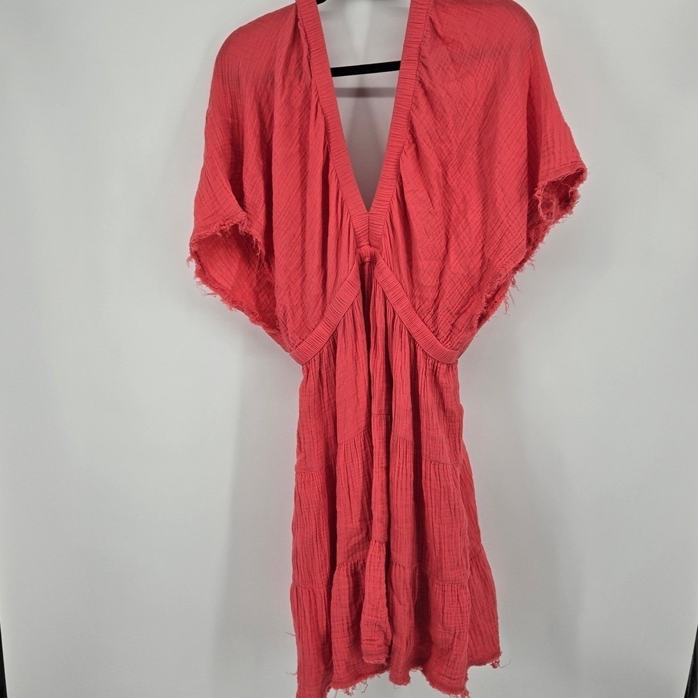 Aerie Cotton Gauze Flowy Summer Dress Coral Pink Boho V-Neck XL